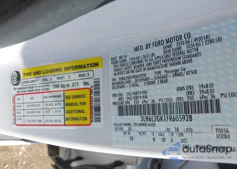 2015 Lincoln Mkz z USA, uszkodzony, nr VIN 3LN6L2GK1FR605928